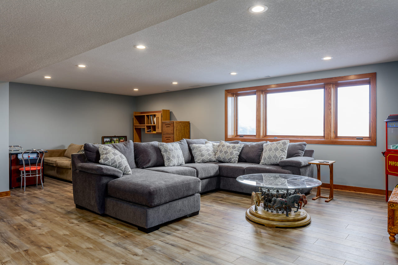 A daylight basement designed to allow natural light inside