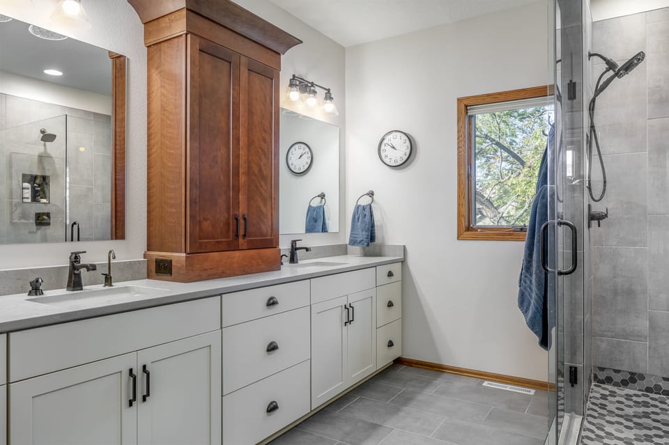 After Master Bathroom with Storage and Double Vanity