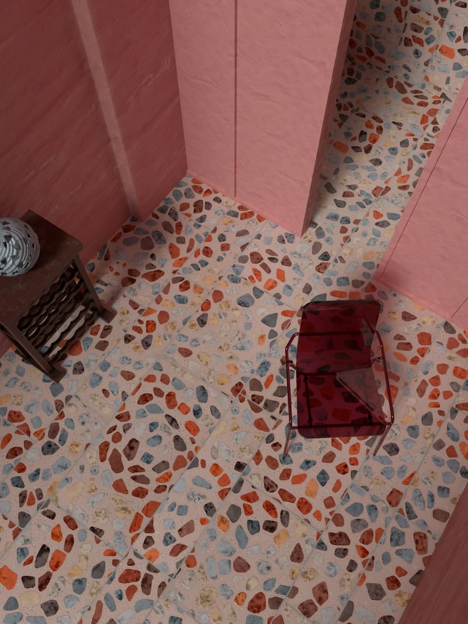 terrazzo tiles on a kitchen floor